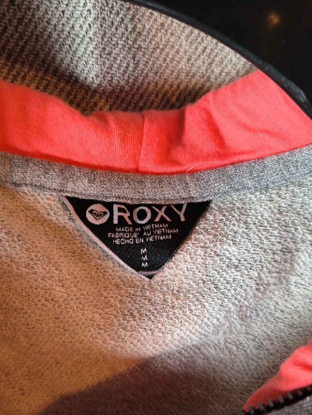 Roxy Gray Zip Hoodie with Coral Graphic and Coral-Lined Hood - Picture 3 of 5